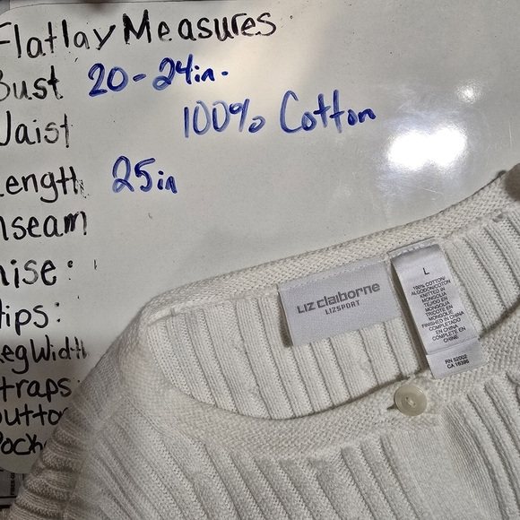 ​Liz Claiborne Vintage White Cotton Cable Knit Cardigan Sweater Cottagecore L - Picture 6 of 7